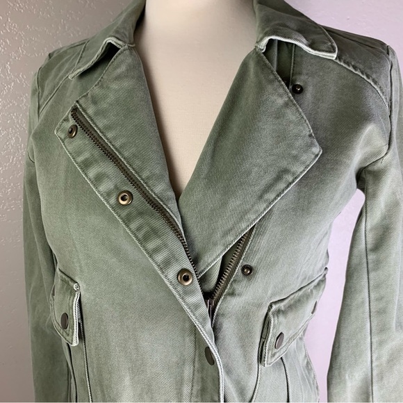 Jessica Simpson Fatigue Green Crop Denim Jacket Snaps & Zip Closure New Sz Small - Picture 14 of 16